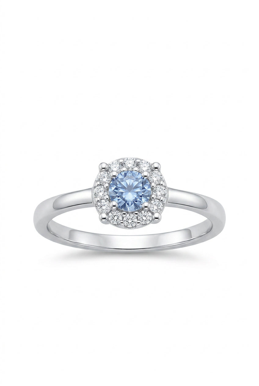 925 Sterling Silver Blue Round Halo Ring – Size 7