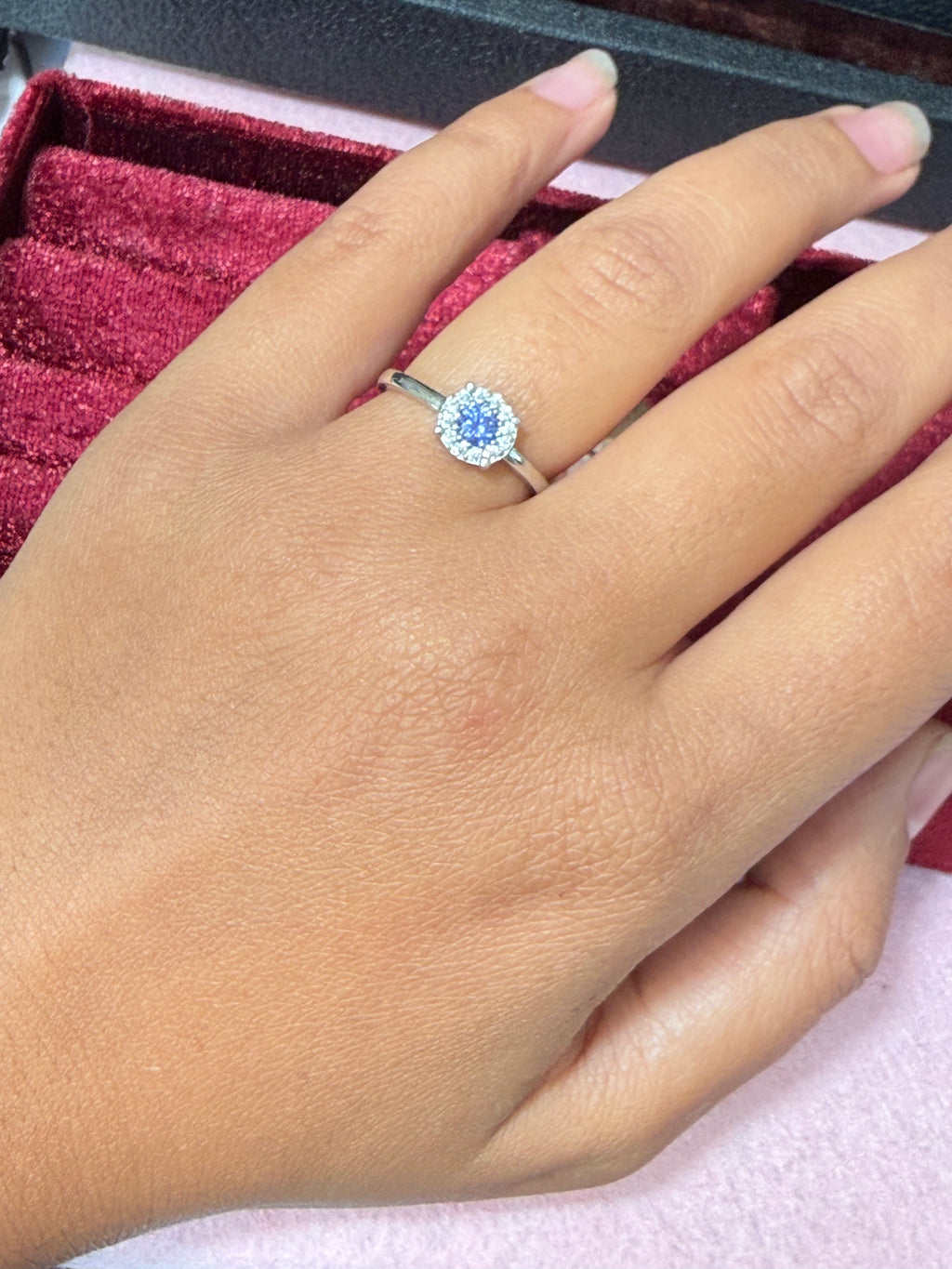 925 Sterling Silver Blue Round Halo Ring – Size 7
