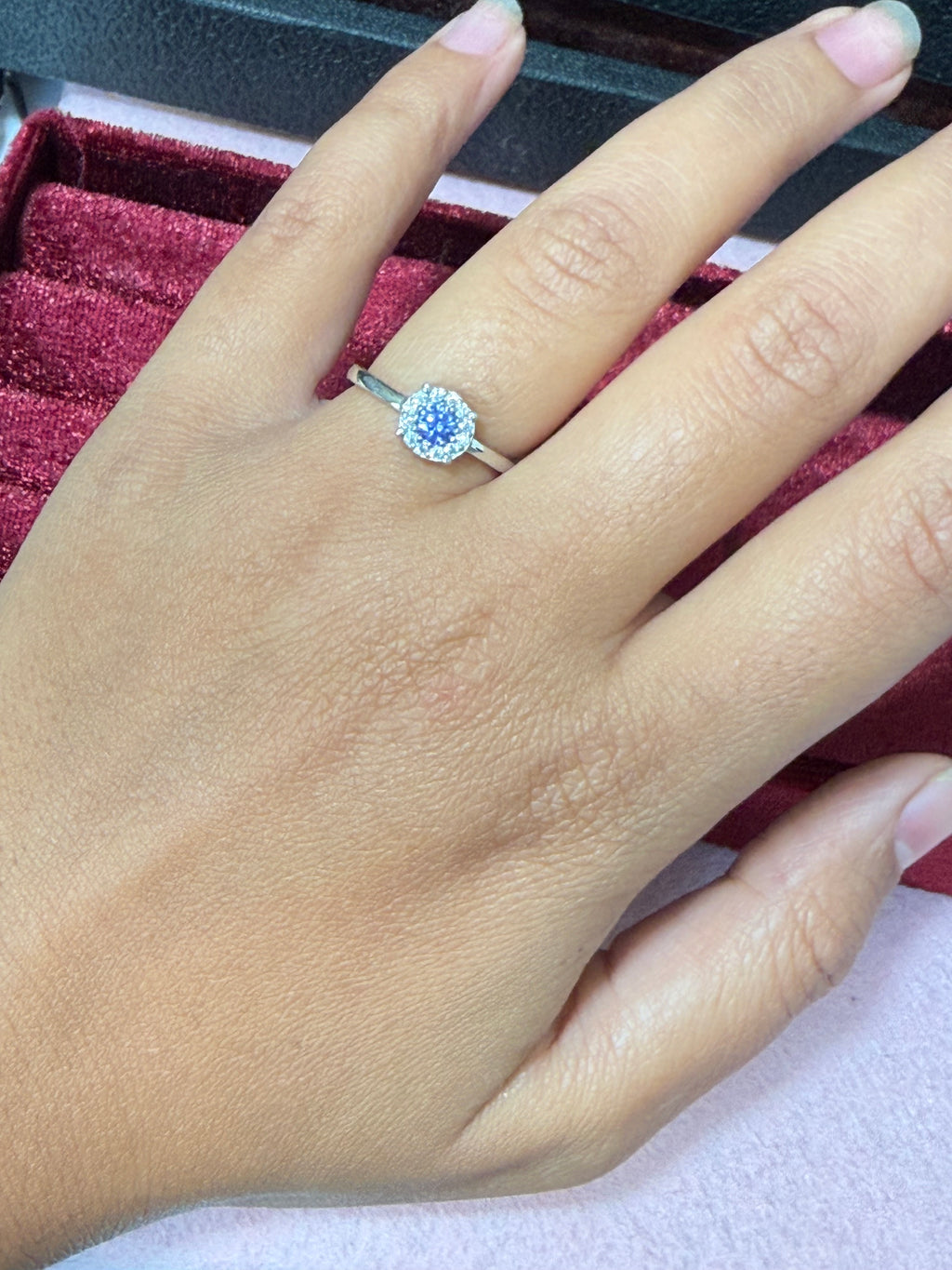 925 Sterling Silver Blue Round Halo Ring – Size 7