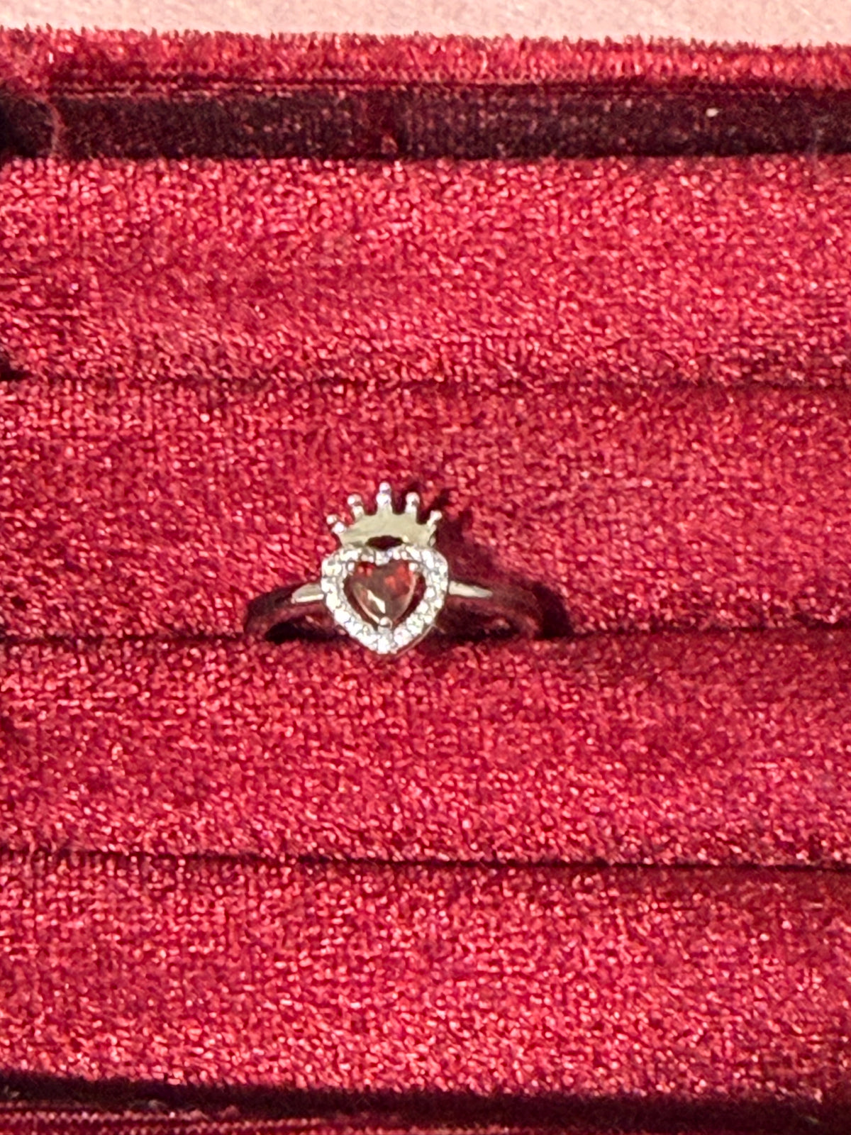 925 Sterling Silver Red Heart Crown Ring – Size 7