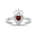 925 Sterling Silver Red Heart Crown Ring – Size 7