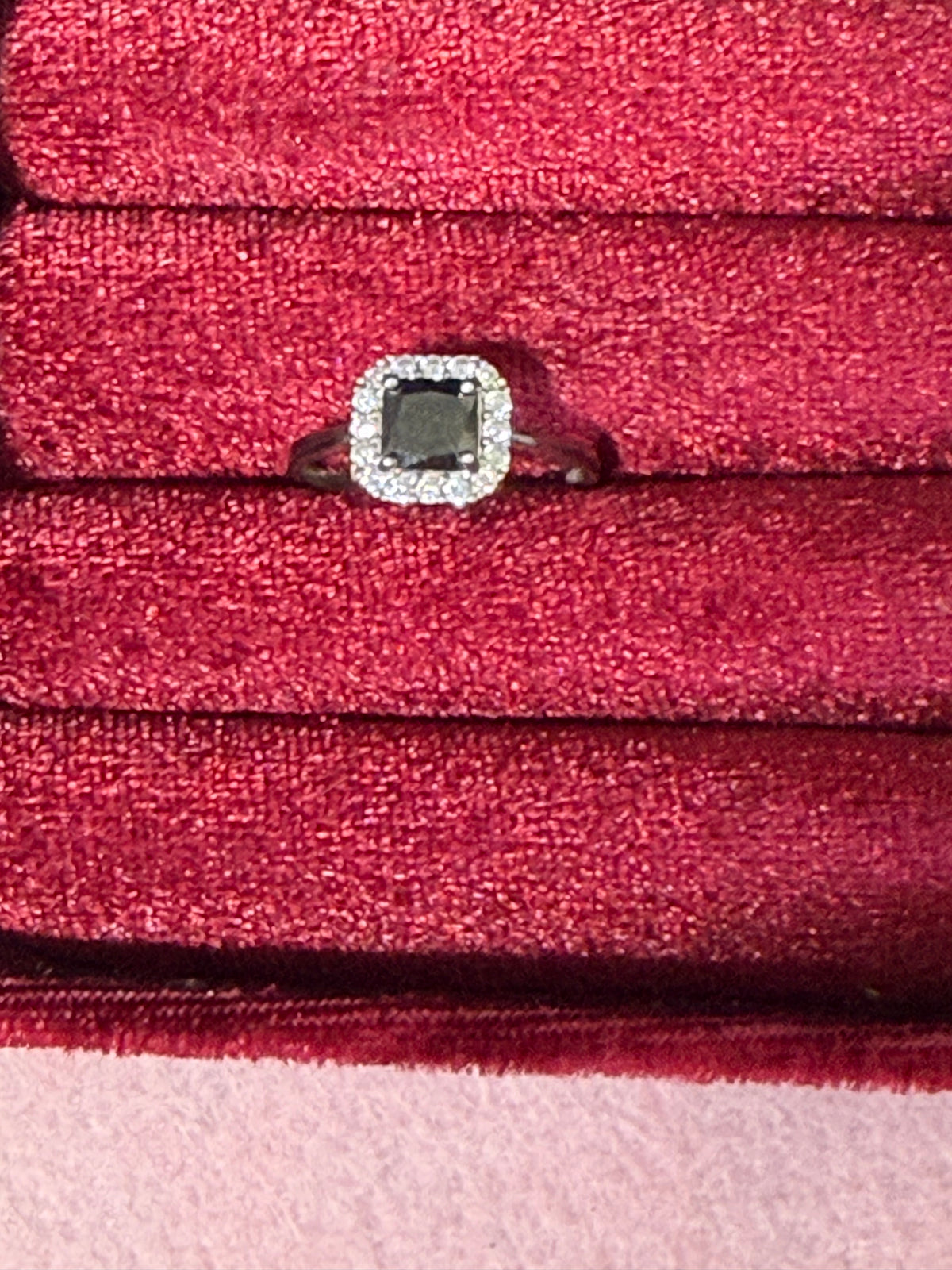 925 Sterling Silver Black Princess-Cut Halo Ring – Size 8