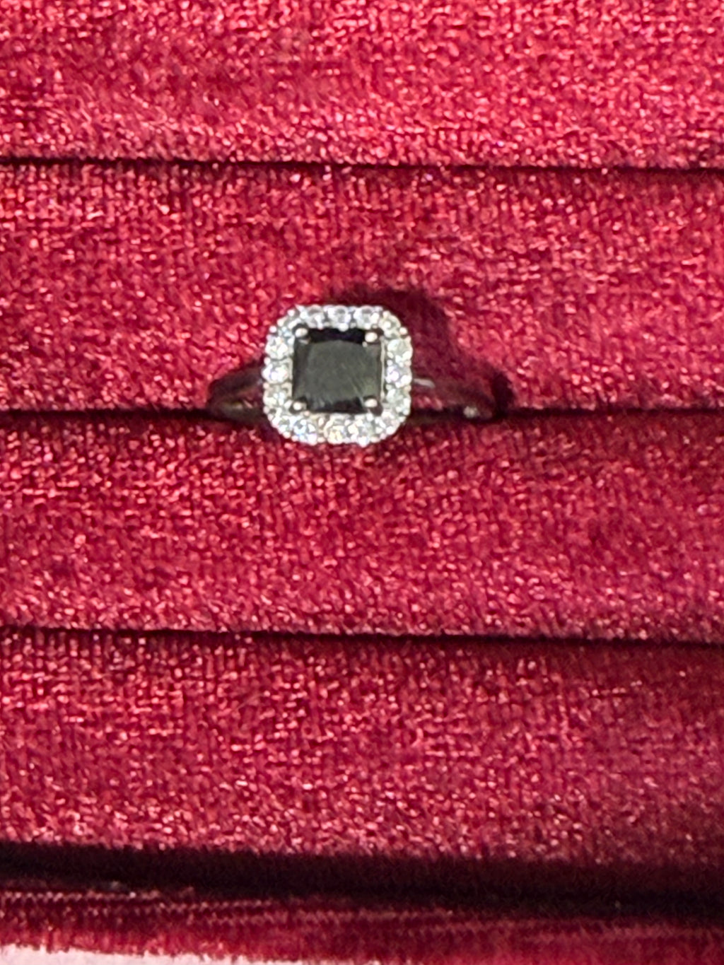 925 Sterling Silver Black Princess-Cut Halo Ring – Size 8