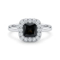 925 Sterling Silver Black Princess-Cut Halo Ring – Size 8