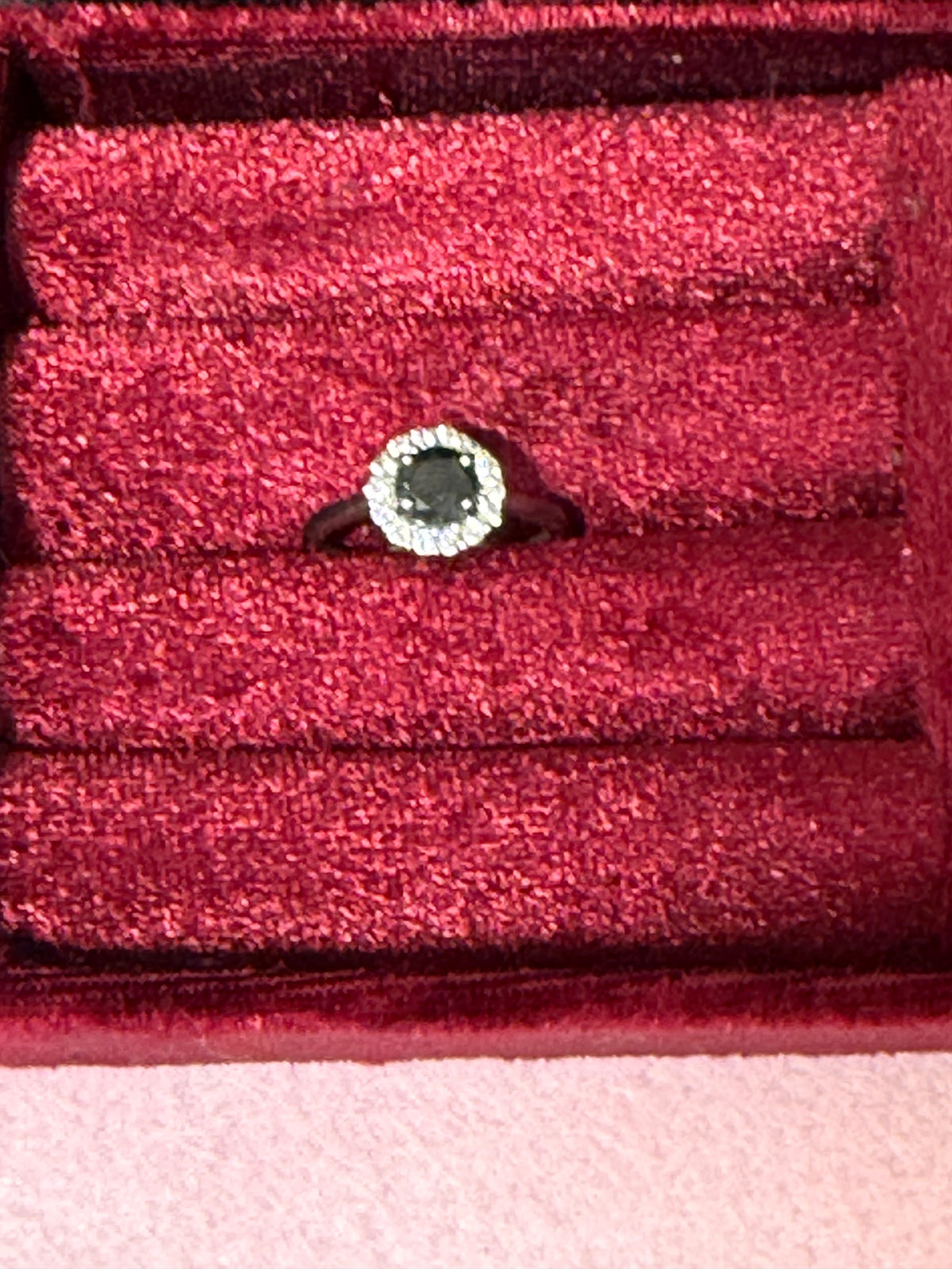 925 Sterling Silver Black Round Halo Ring – Size 7