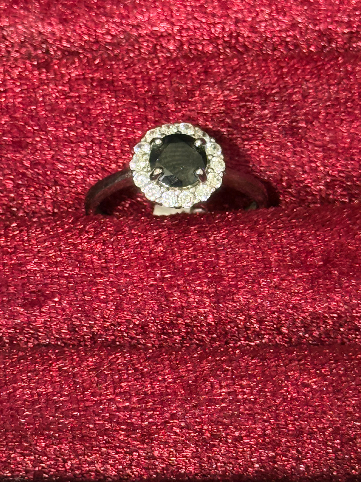 925 Sterling Silver Black Round Halo Ring – Size 7