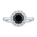 925 Sterling Silver Black Round Halo Ring – Size 7