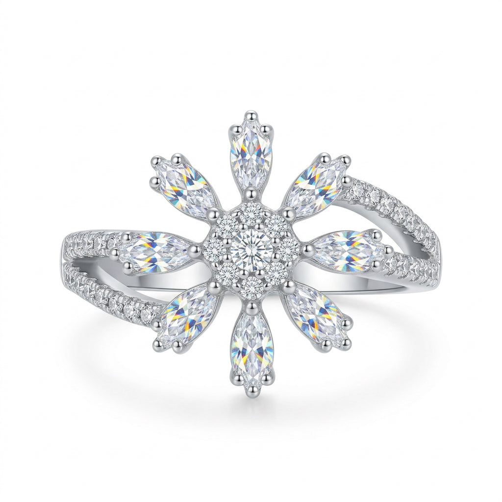 925 Sterling Silver Sparkling Flower Ring – Adjustable