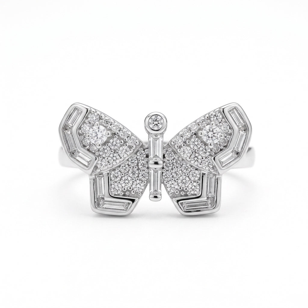 925 Sterling Silver Sparkling Butterfly Ring – Size 9