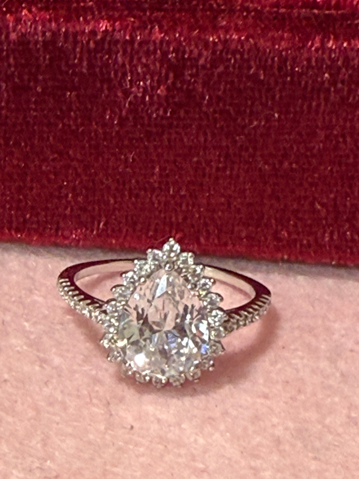 925 Sterling Silver Pear-Cut Halo Ring – Size 7