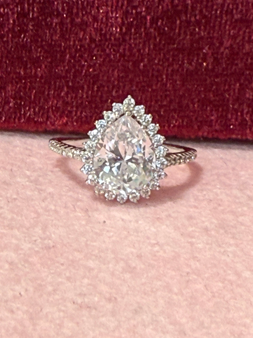 925 Sterling Silver Pear-Cut Halo Ring – Size 7