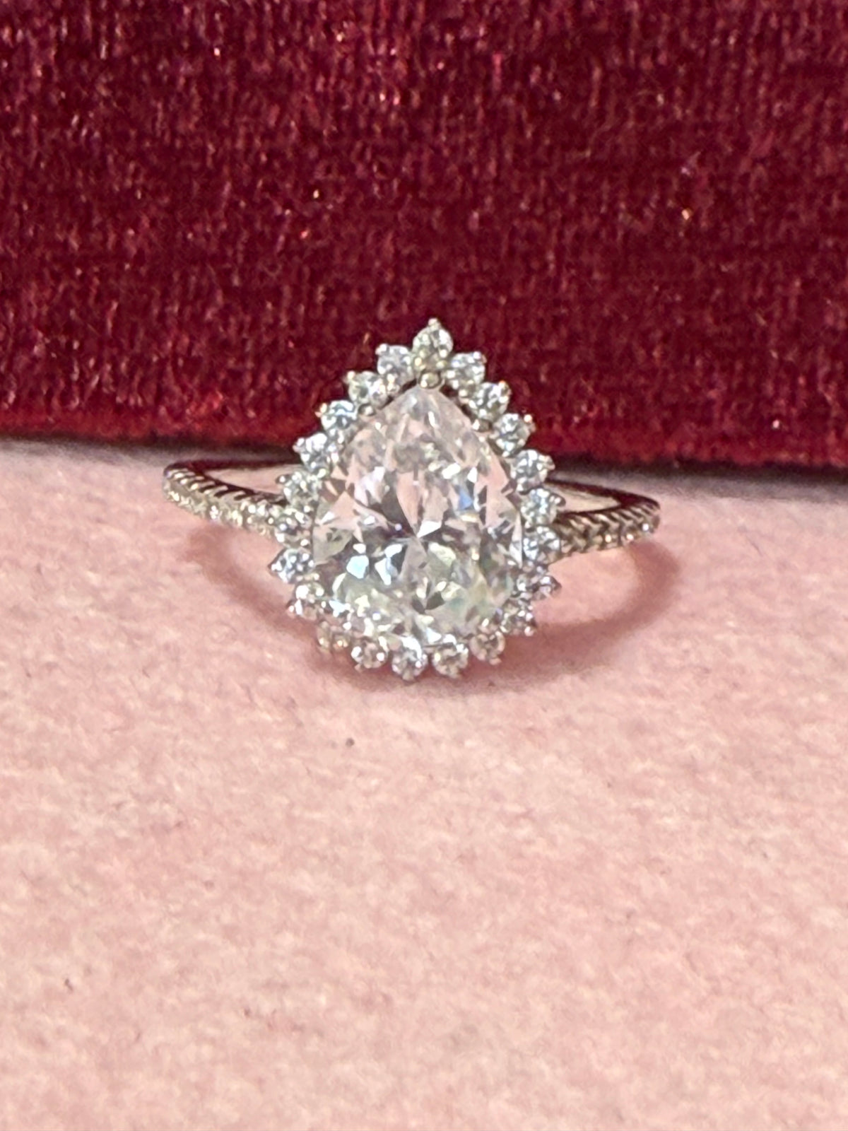 925 Sterling Silver Pear-Cut Halo Ring – Size 7