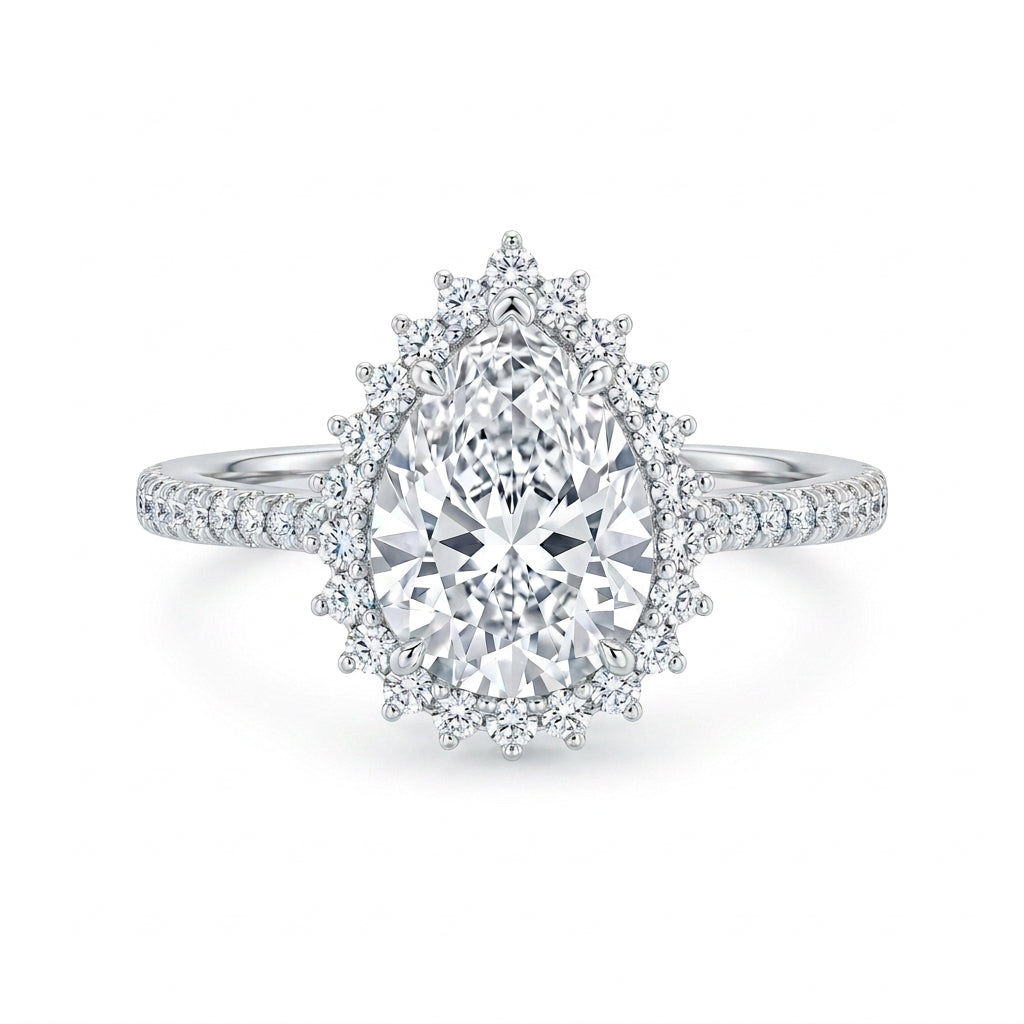 925 Sterling Silver Pear-Cut Halo Ring – Size 7