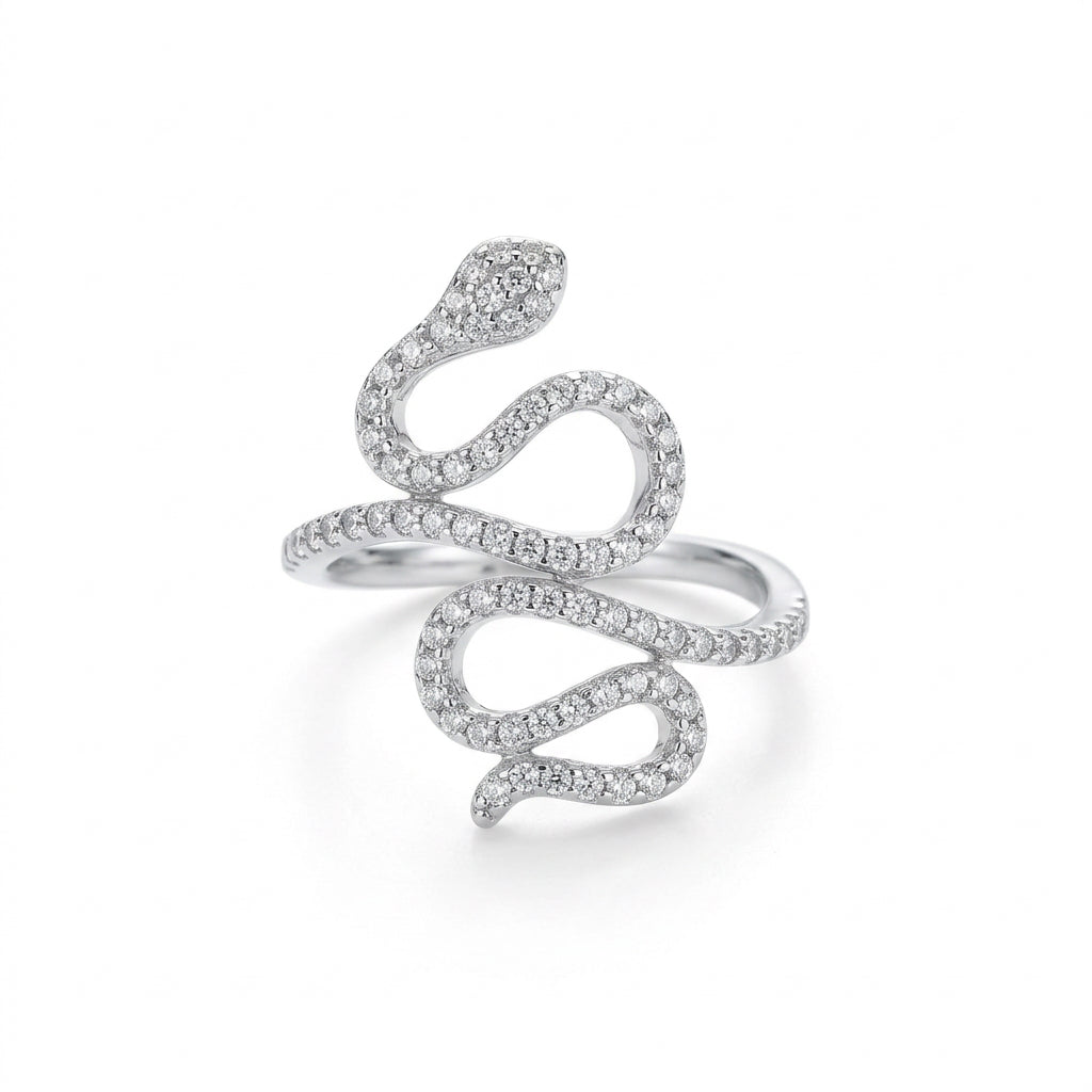 925 Sterling Silver Sparkling Snake Wrap Ring – Size 7