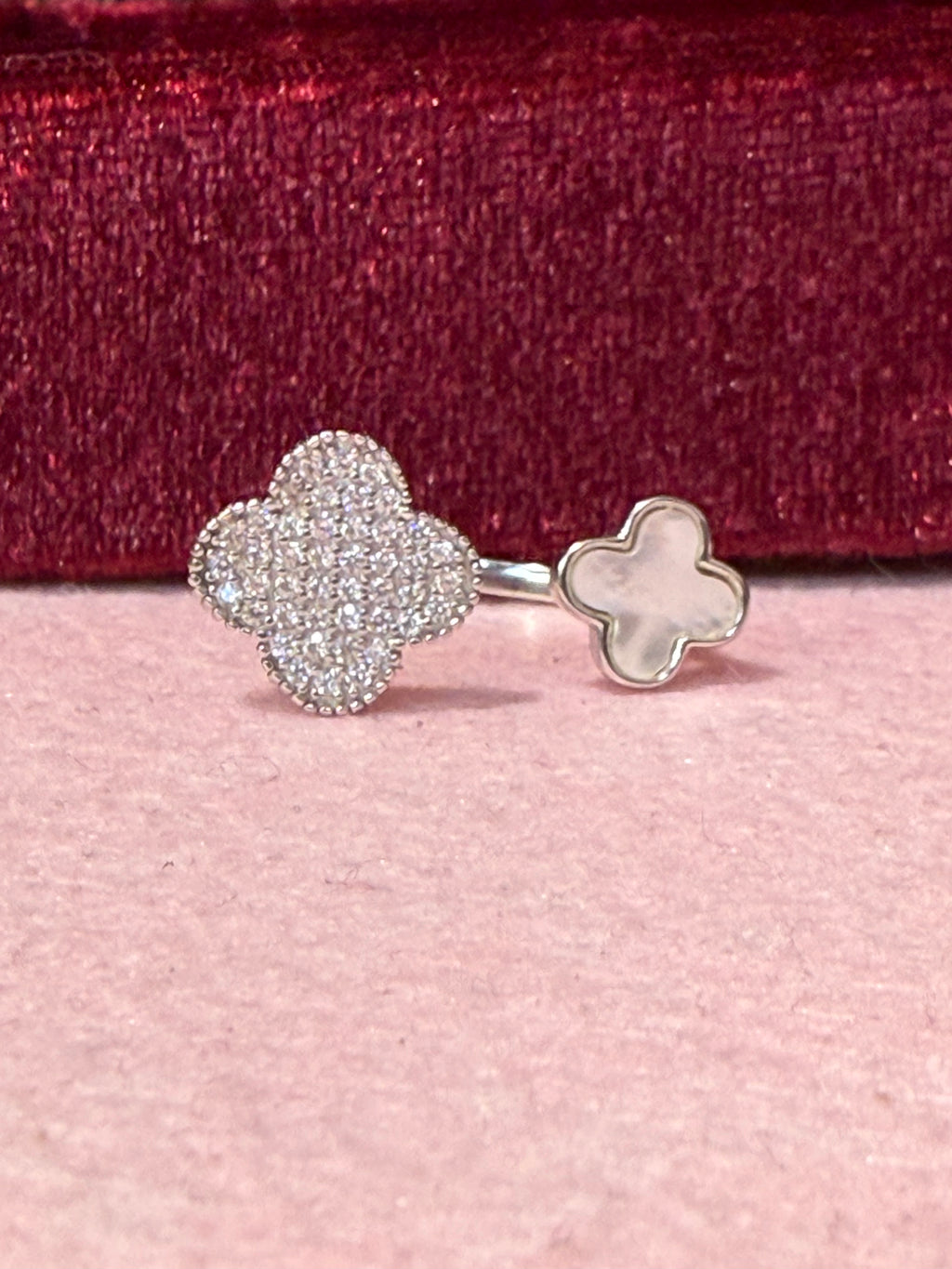 925 Sterling Silver Adjustable Double Flower Ring