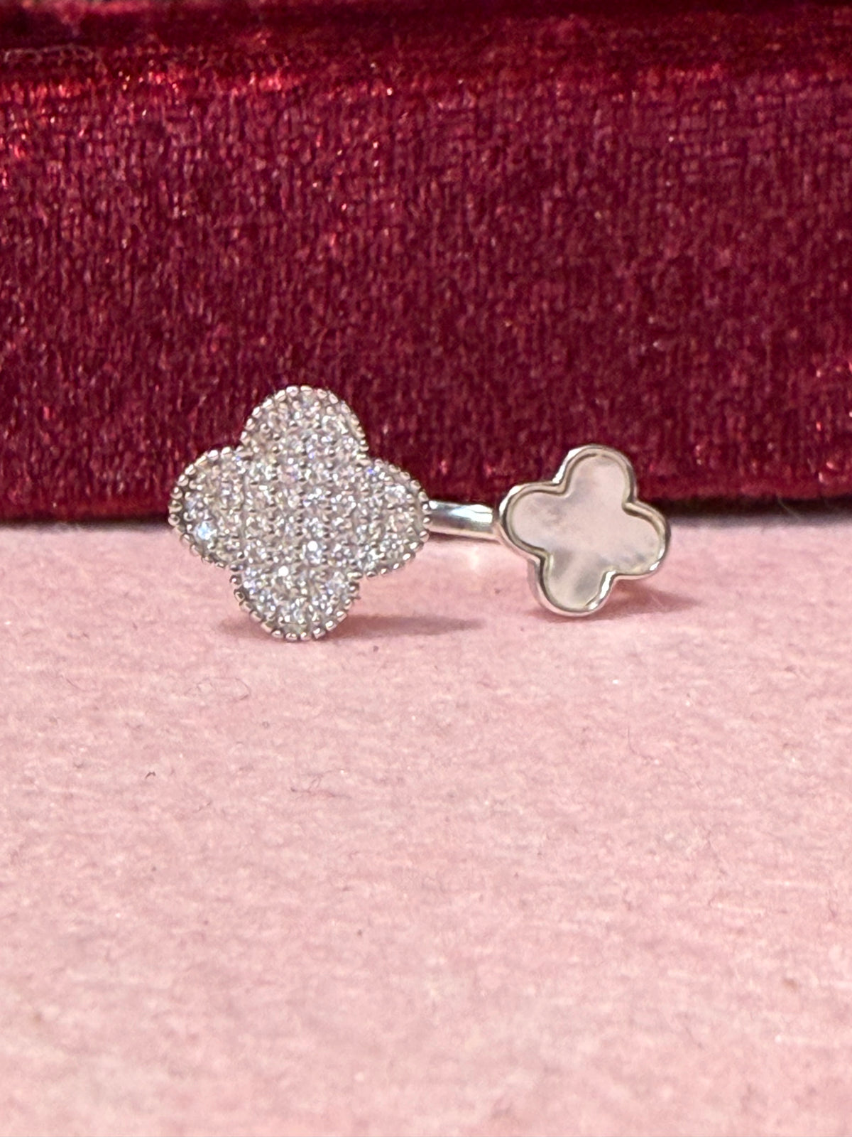 925 Sterling Silver Adjustable Double Flower Ring
