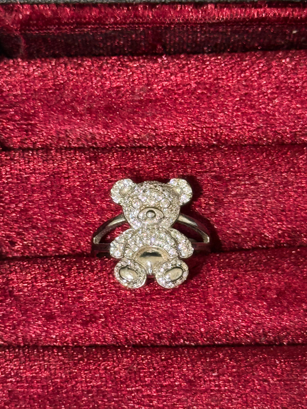 925 Sterling Silver Sparkling Teddy Bear Ring – Size 8