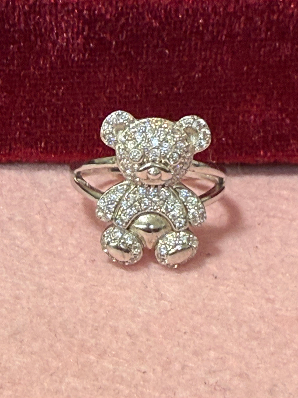925 Sterling Silver Sparkling Teddy Bear Ring – Size 8