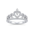 925 Sterling Silver Sparkling Heart Crown Ring – Size 9