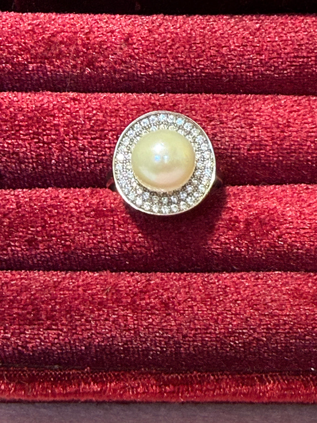 925 Sterling Silver Natural Pearl Statement Ring – Size 8