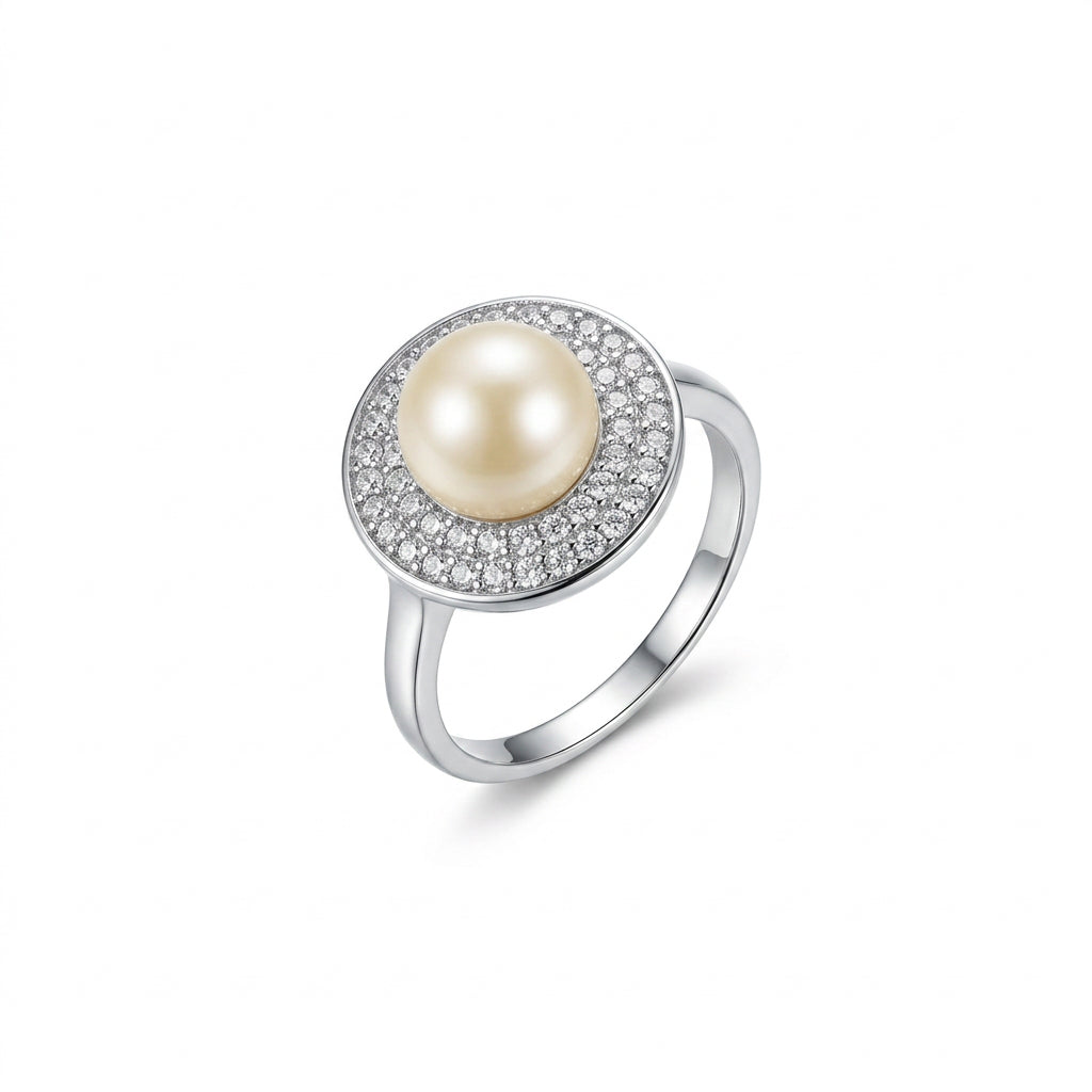 925 Sterling Silver Natural Pearl Statement Ring – Size 8