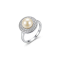 925 Sterling Silver Natural Pearl Statement Ring – Size 8