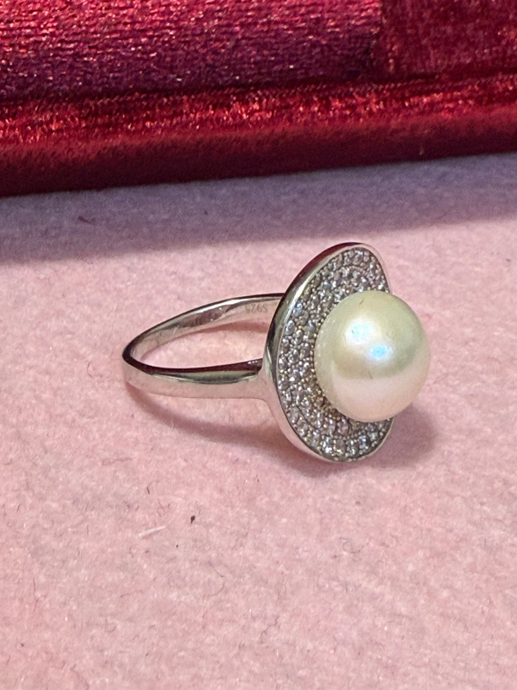 925 Sterling Silver Natural Pearl Statement Ring – Size 8