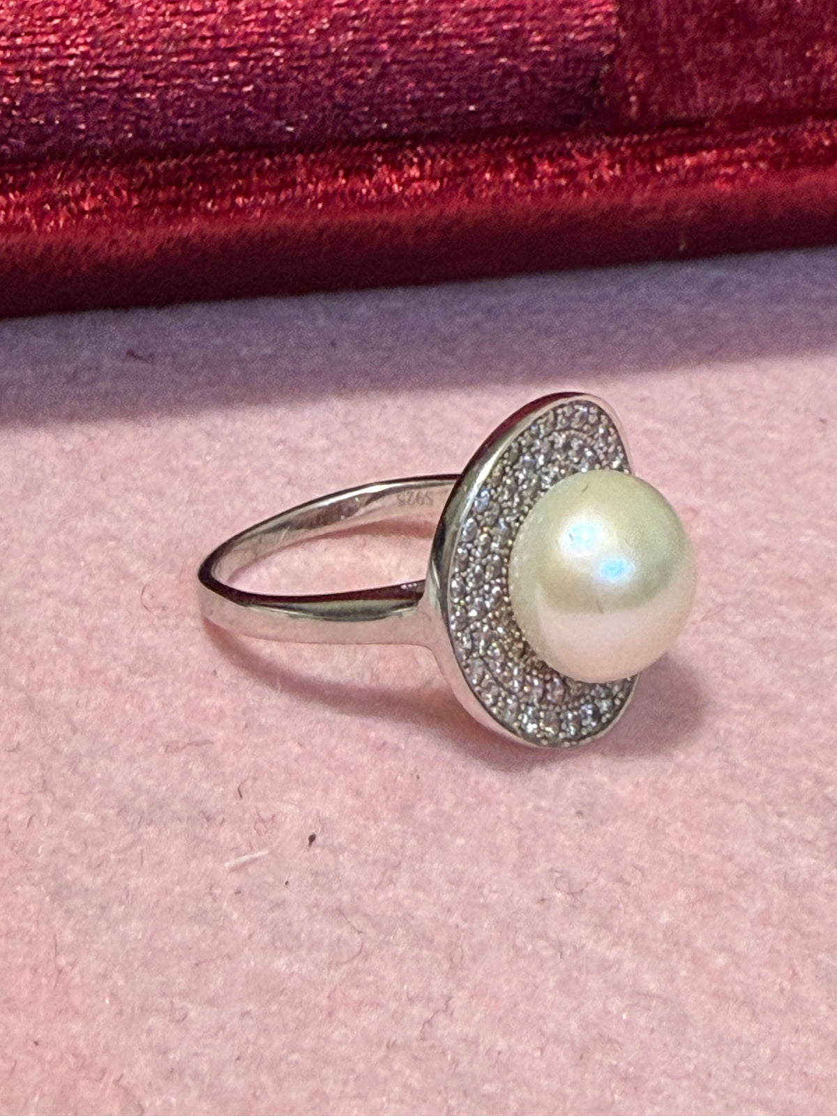 925 Sterling Silver Natural Pearl Statement Ring – Size 8