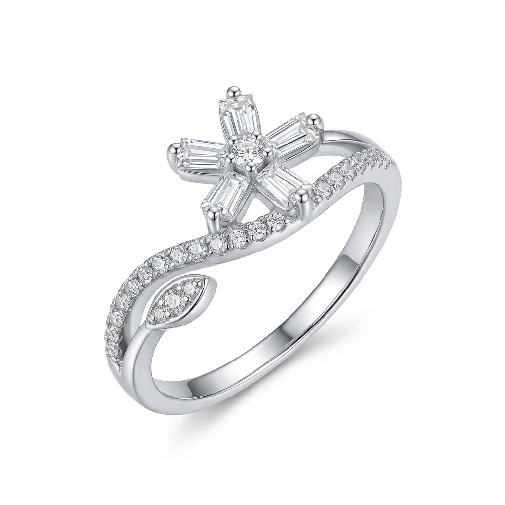 925 Sterling Silver Sparkling Floral Vine Ring – Size 8