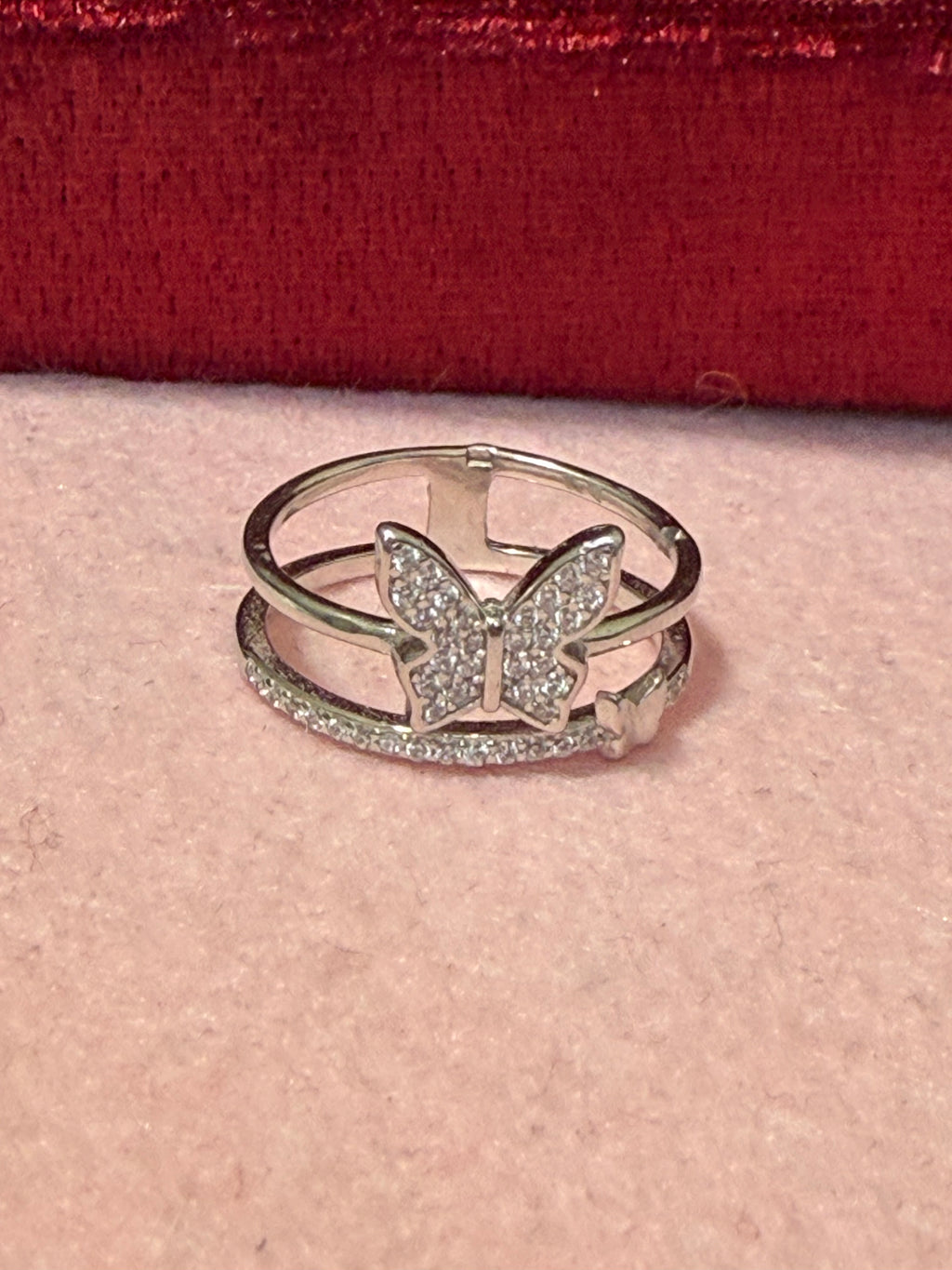 925 Sterling Silver Sparkling Butterfly Double Band Ring – Size 8