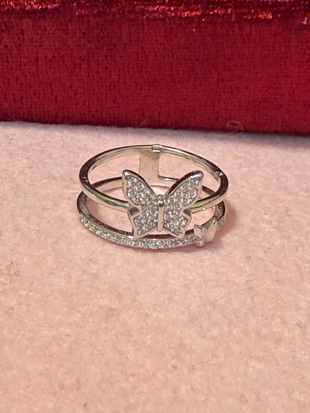 925 Sterling Silver Sparkling Butterfly Double Band Ring – Size 8