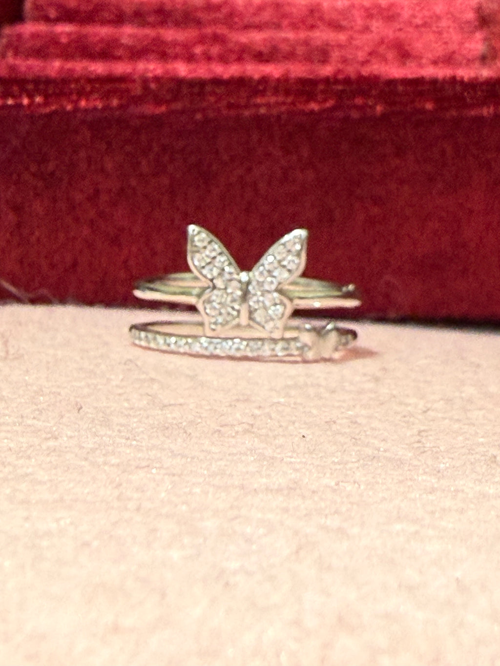 925 Sterling Silver Sparkling Butterfly Double Band Ring – Size 8