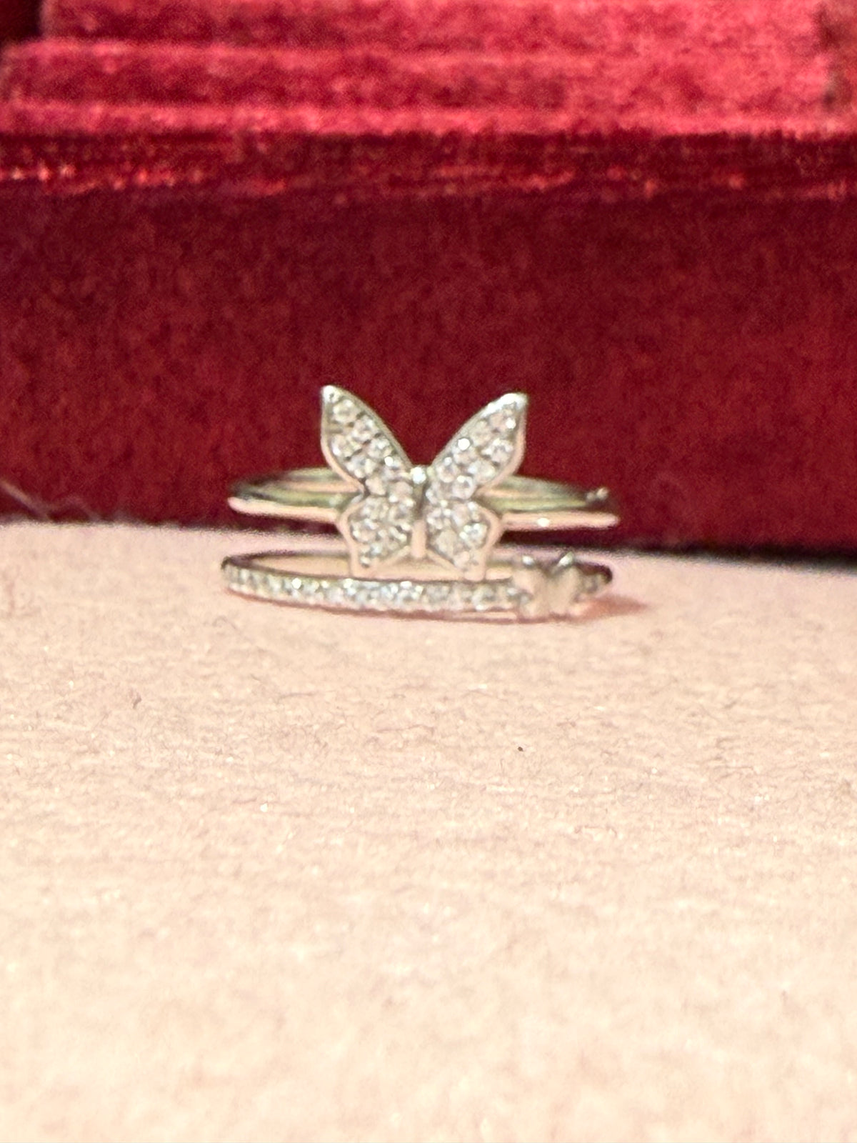 925 Sterling Silver Sparkling Butterfly Double Band Ring – Size 8