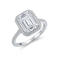 925 Sterling Silver Emerald-Cut Clear Stone Halo Ring – Size 6