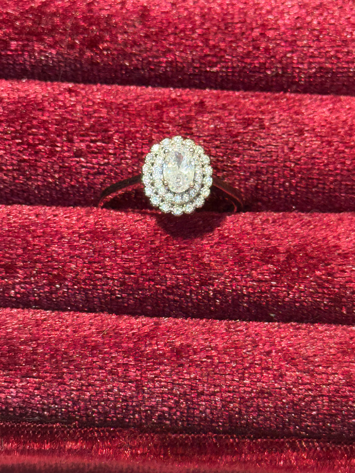 925 Sterling Silver Oval Halo Ring with Clear Stones – Size 7