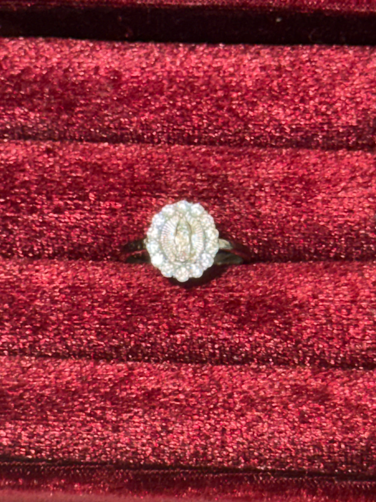 925 Sterling Silver Virgin Mary Oval Halo Ring – Size 7