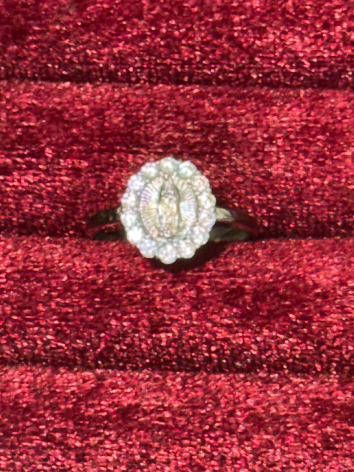 925 Sterling Silver Virgin Mary Oval Halo Ring – Size 7