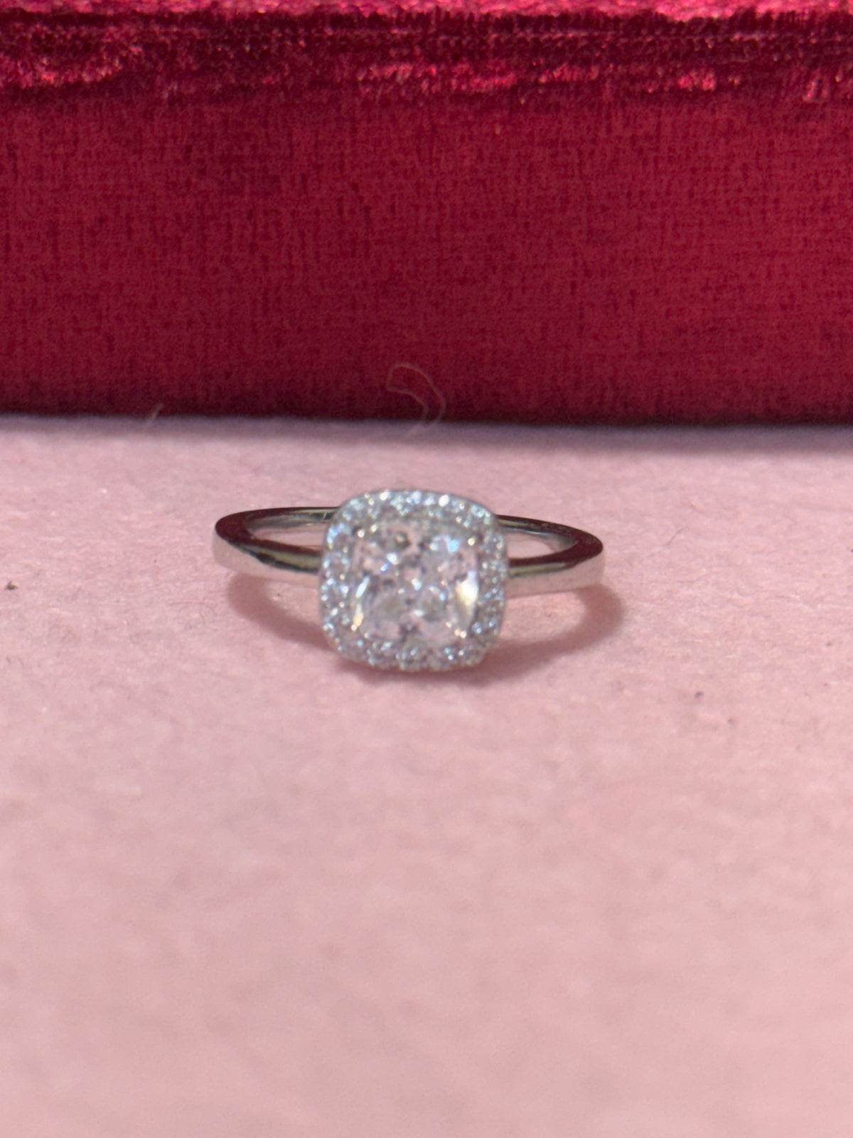 925 Sterling Silver Cushion-Cut Halo CZ Ring – Size 6