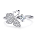 925 Sterling Silver Sparkling Butterfly & Round Crystal Adjustable Ring