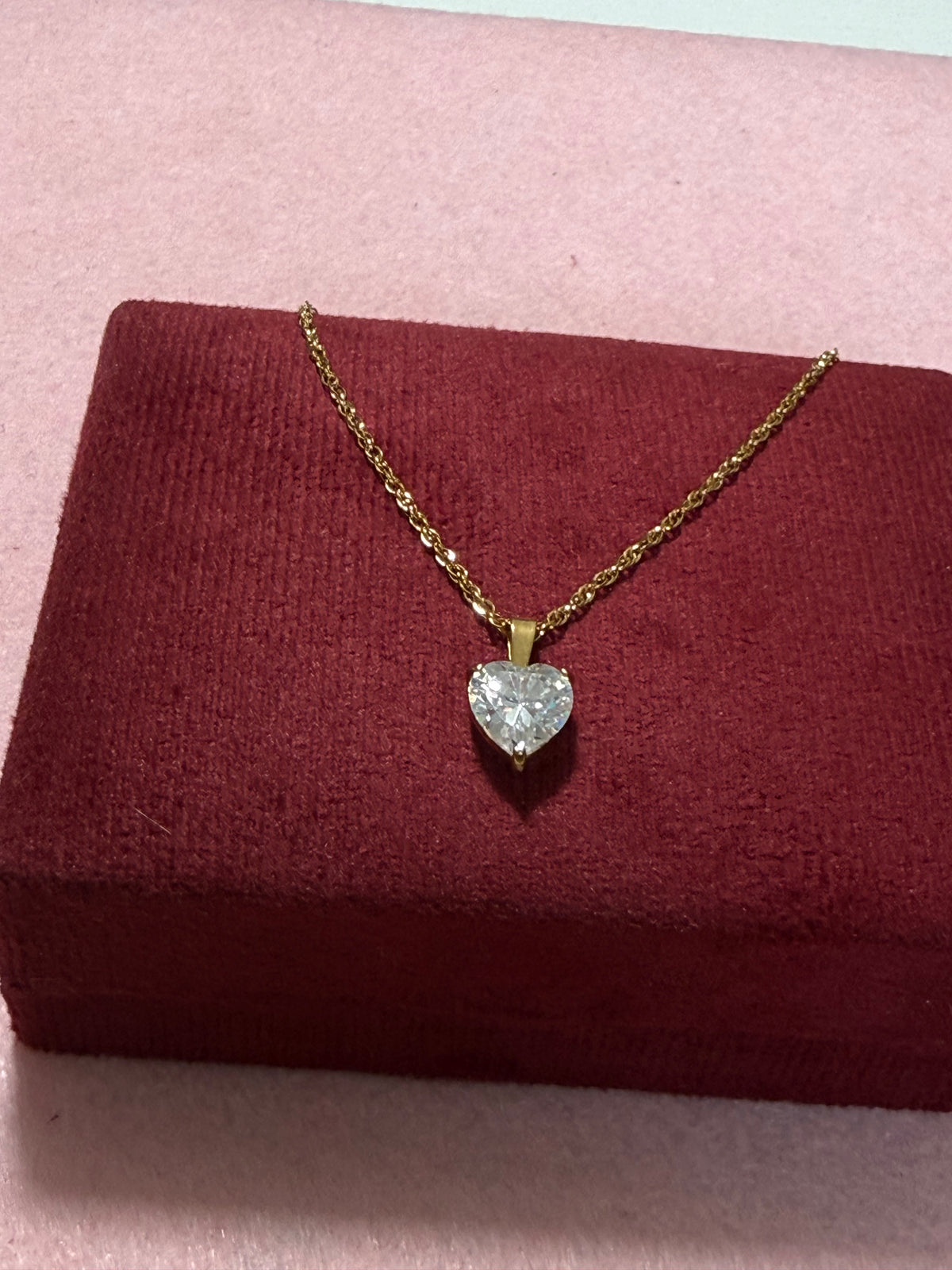 Stainless Steel Heart-Shaped Crystal Pendant Necklace – 18" Gold-Tone