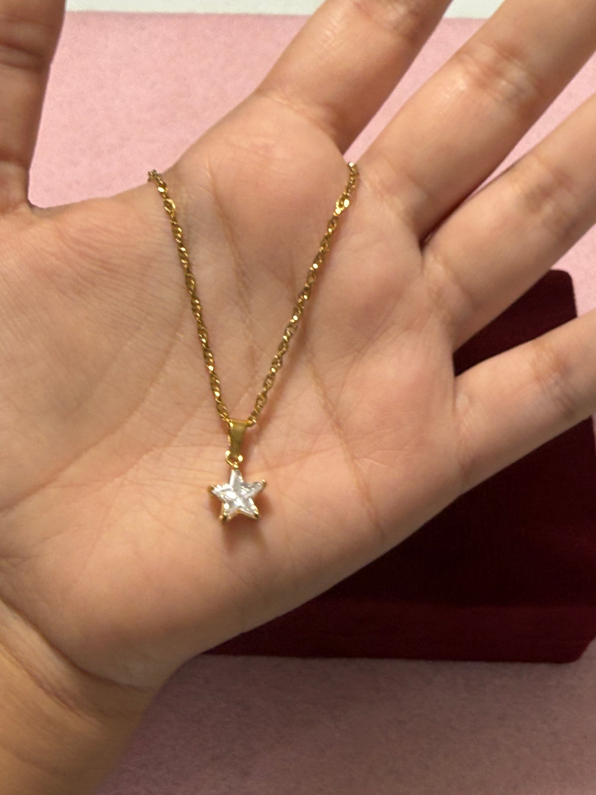Stainless Steel Gold Star Crystal Pendant Necklace – 18"