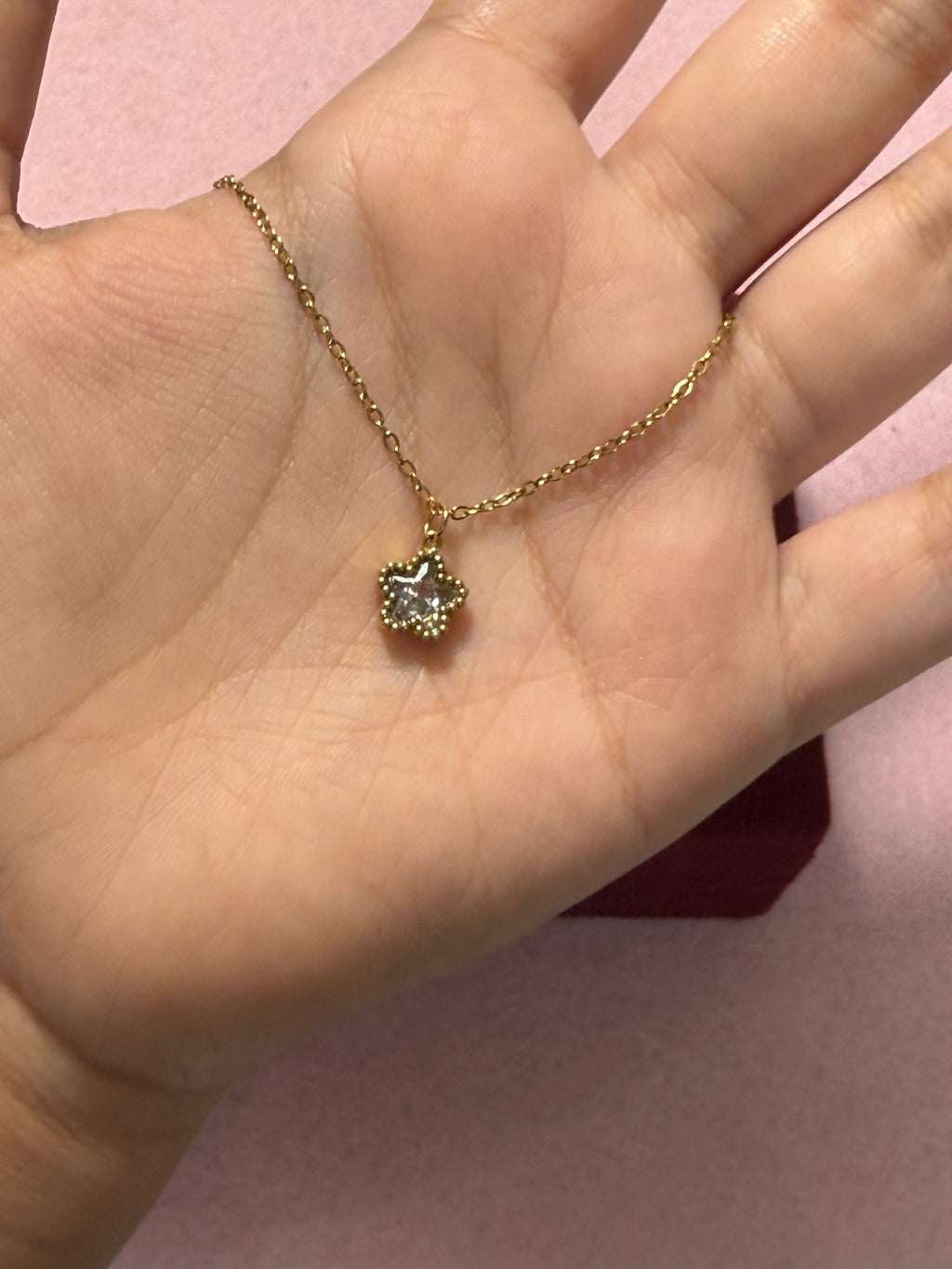 Stainless Steel Gold Beaded Star Crystal Necklace – 18"