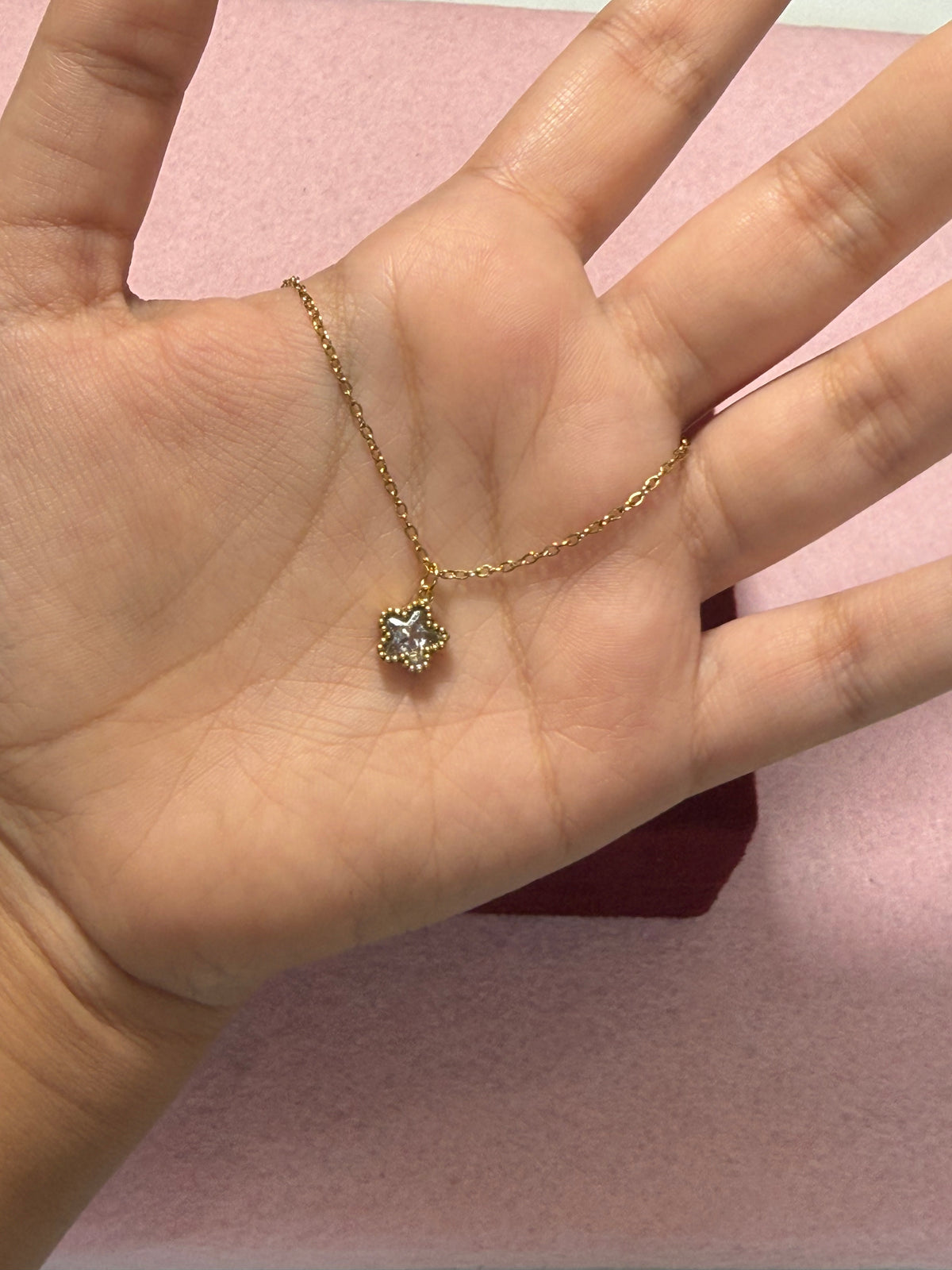 Stainless Steel Gold Beaded Star Crystal Necklace – 18"