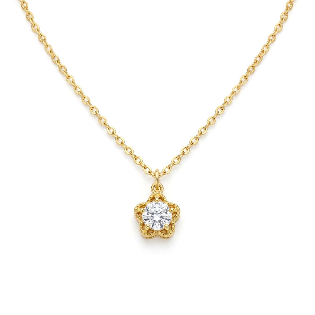 Stainless Steel Gold Beaded Star Crystal Necklace – 18"