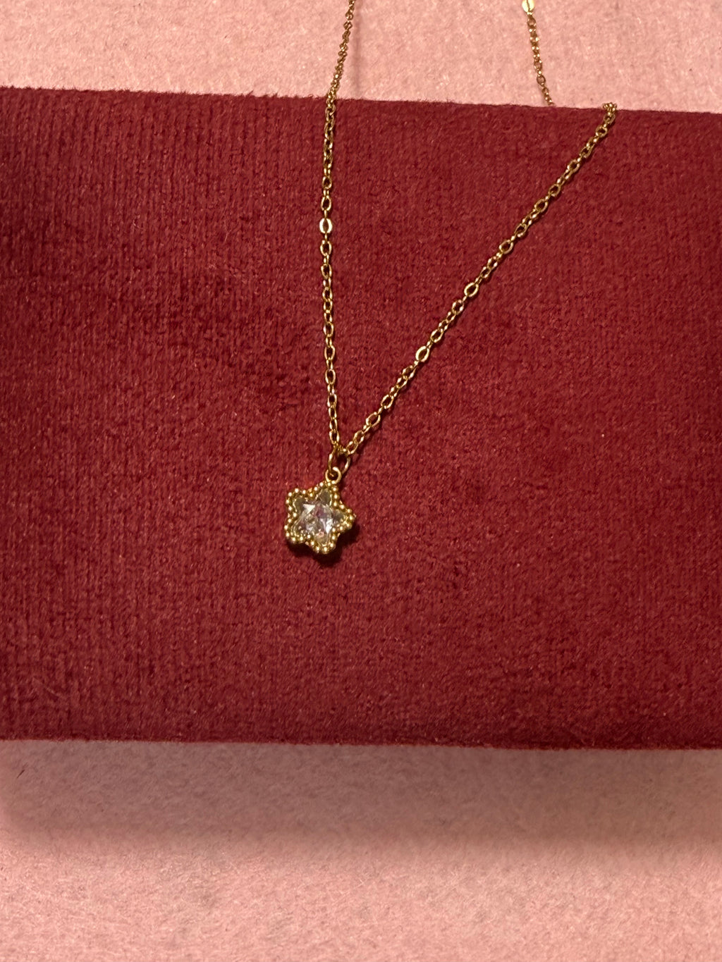 Stainless Steel Gold Beaded Star Crystal Necklace – 18"