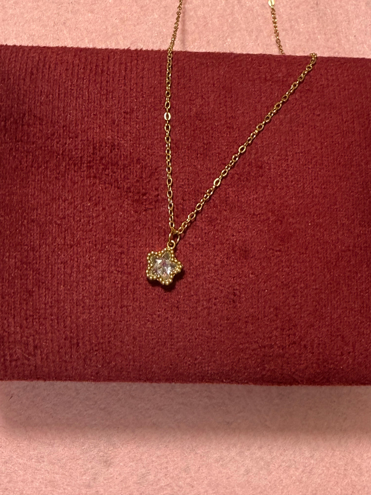 Stainless Steel Gold Beaded Star Crystal Necklace – 18"