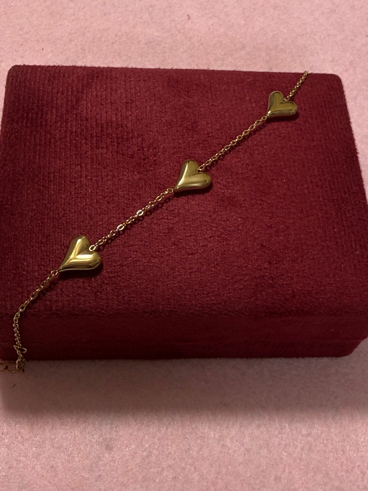 Stainless Steel Gold Triple Heart Bracelet – 8" Adjustable