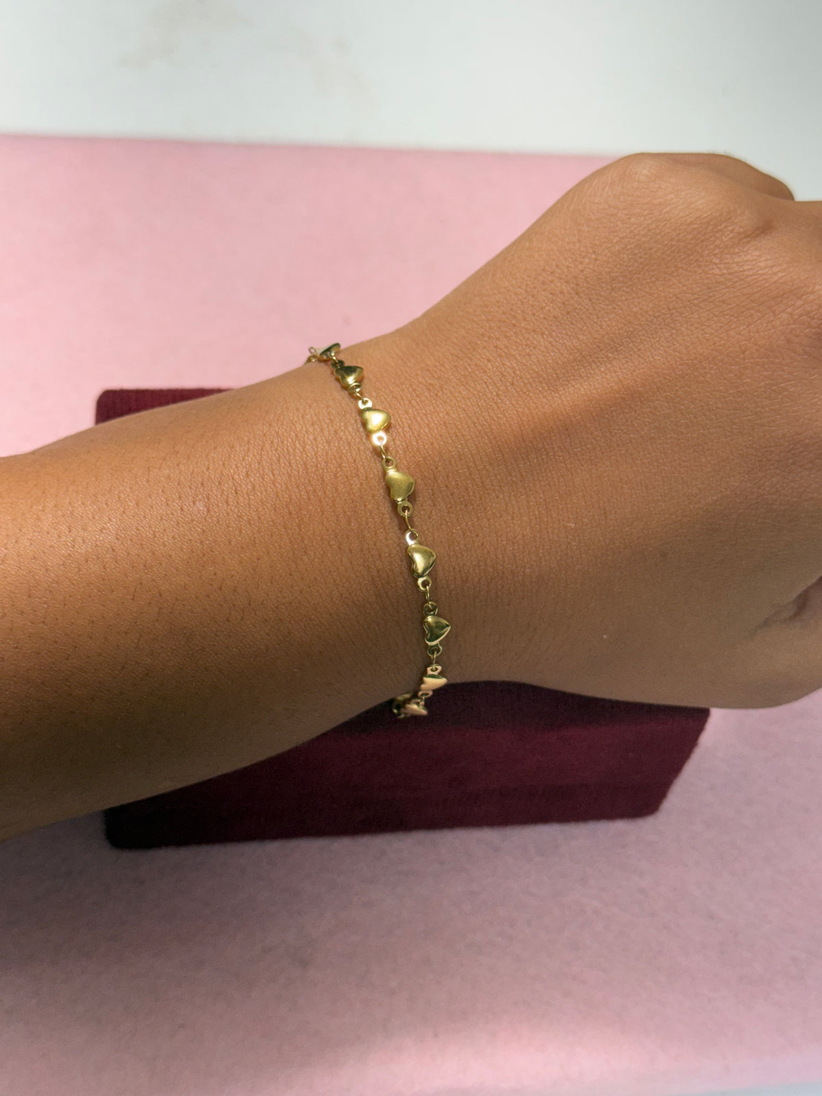 Stainless Steel Gold Heart Link Bracelet – 8" Adjustable