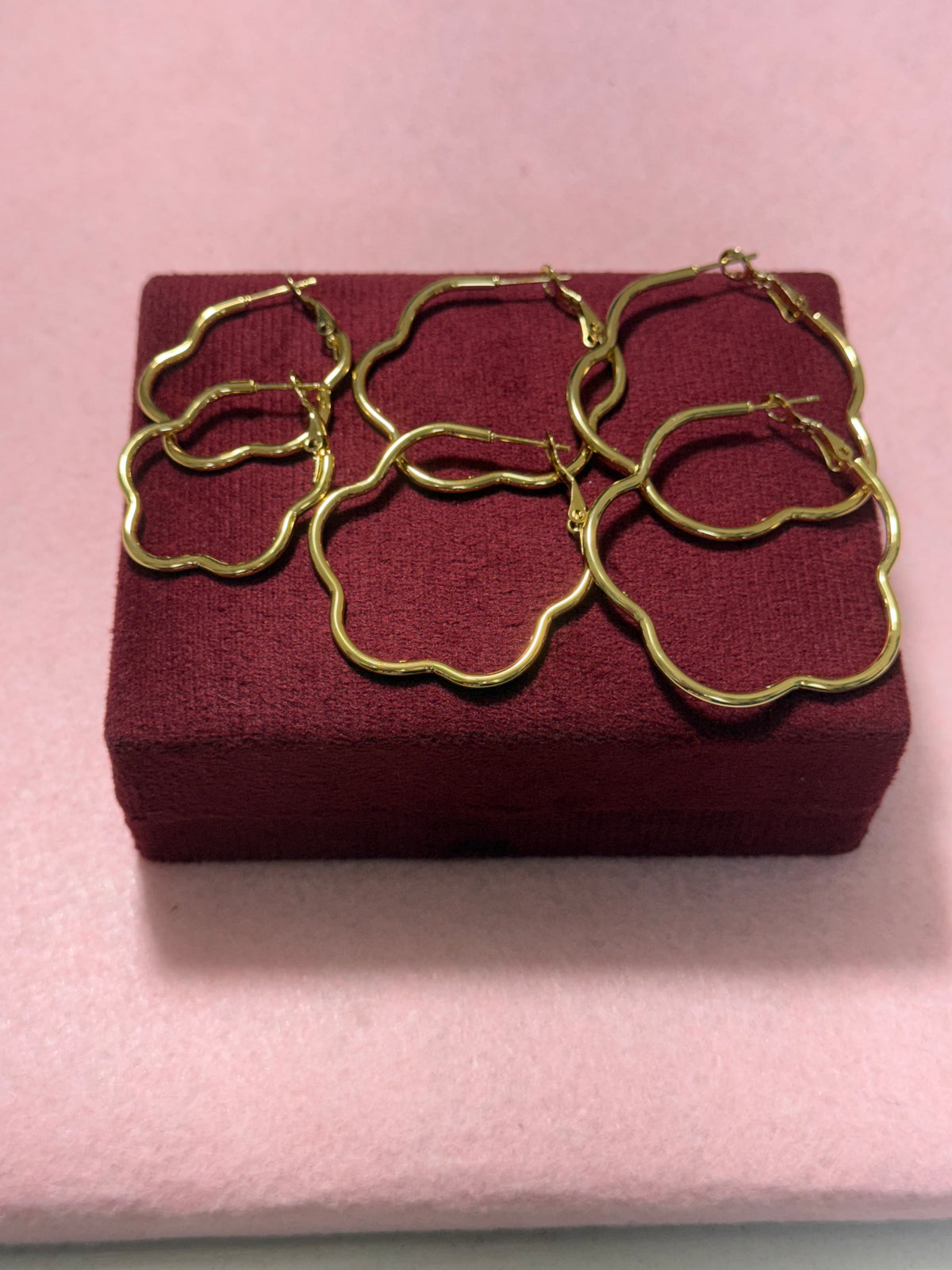 Stainless Steel Gold Flower-Shaped Hoop Earrings – 3 Sizes