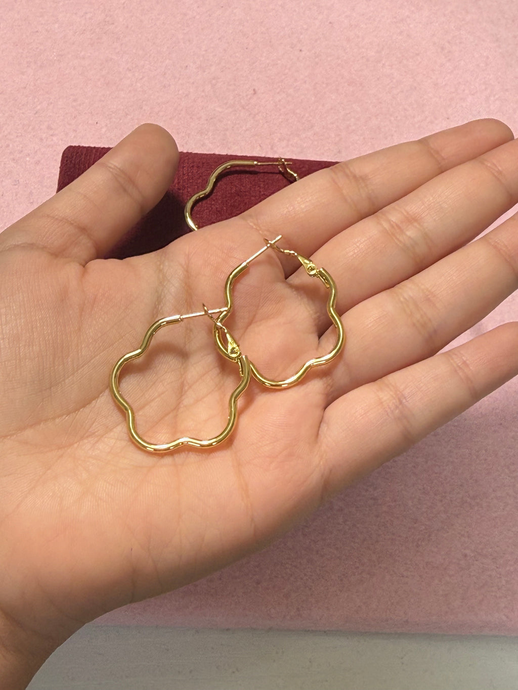 Stainless Steel Gold Flower-Shaped Hoop Earrings – 3 Sizes